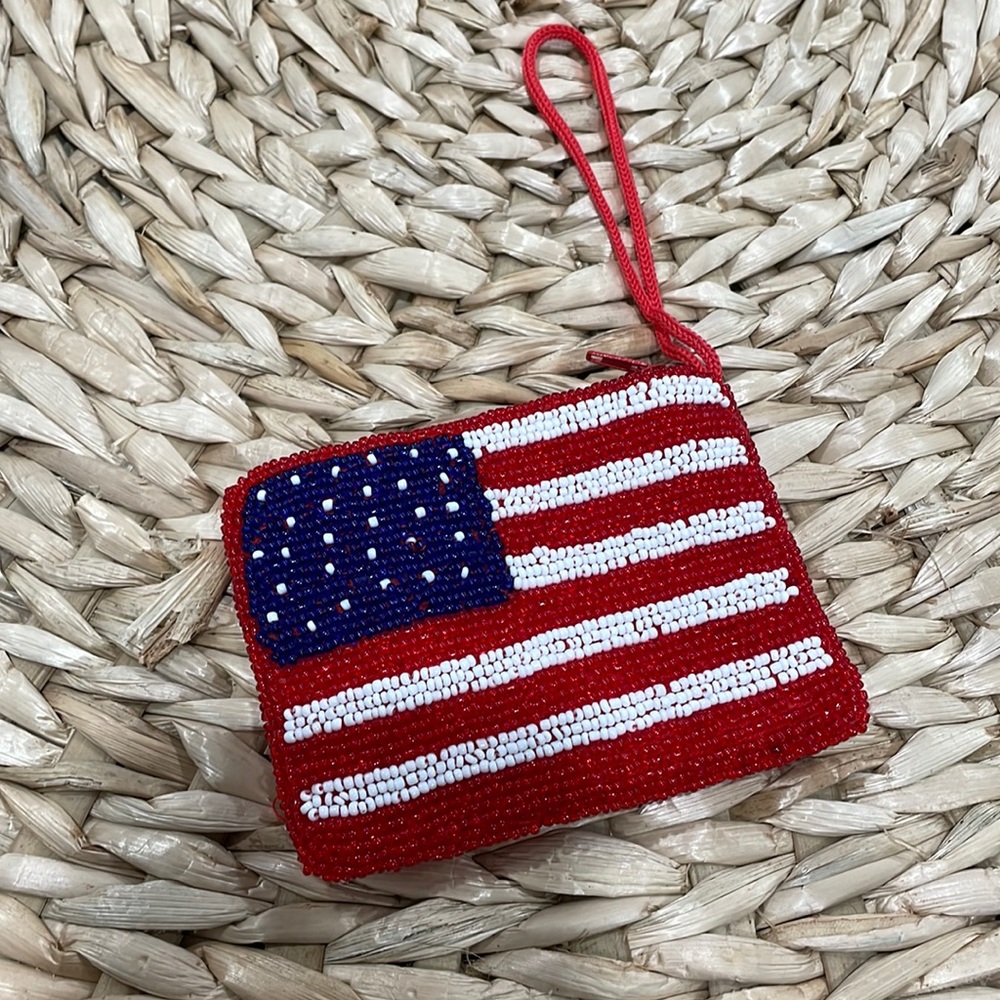 Beaded USA flag coin purse